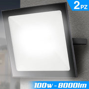 Set 2 Fari Led 25x28,5x18 cm Potenza 100W Luce Bianca Alta Luminosità 8000 lm in Alluminio e Vetro Nero