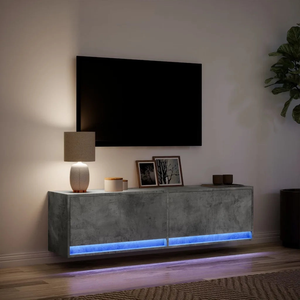 Mobile TV a Parete con Luci LED Grigio Cemento 140x31x38 cm