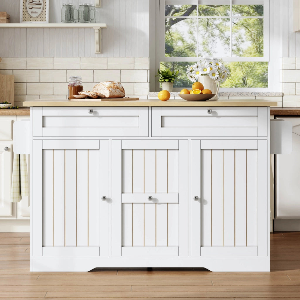 Isola cucina mobile con piano richiudibile, cassetti verticali e ruote bloccabili, 120 x 45(70) x 92 cm