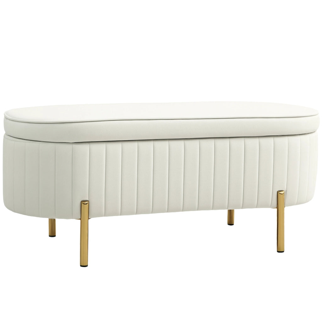 Panca Contenitore Ovale in Velluto e Legno ¨C Zephmum ¨C 108x44x43.5 cm Crema