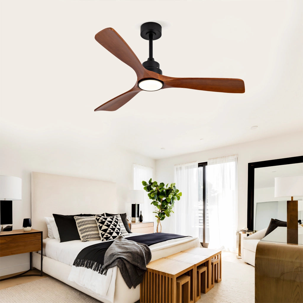 Nuovo ventilatore da soffitto 52 pollici con luce, 3 pale legno massello, 6 velocit¨¤, 3CCT dimmerabile, telecomando, design moderno