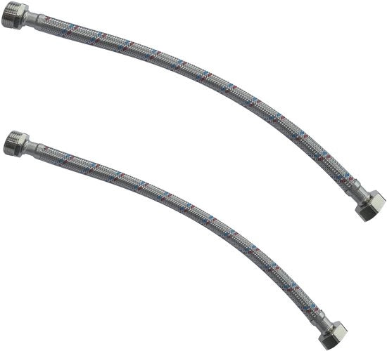 Set di attacco per tubi da 2 pezzi - Seringa di acciaio inossidabile flessibile da 400 mm - 1/2 pollice maschio/femmina - Per gru/mangiafuoco - Rivestimento in acciaio inossidabile - Temperatura massima 90 °C - Seringa di attacco supplementare