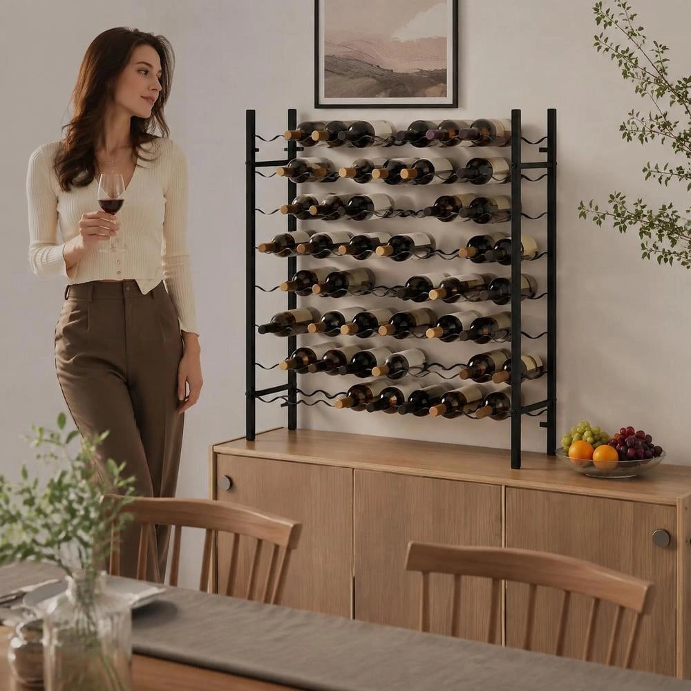 Wine Rack For 48 Bottles, Black Metal