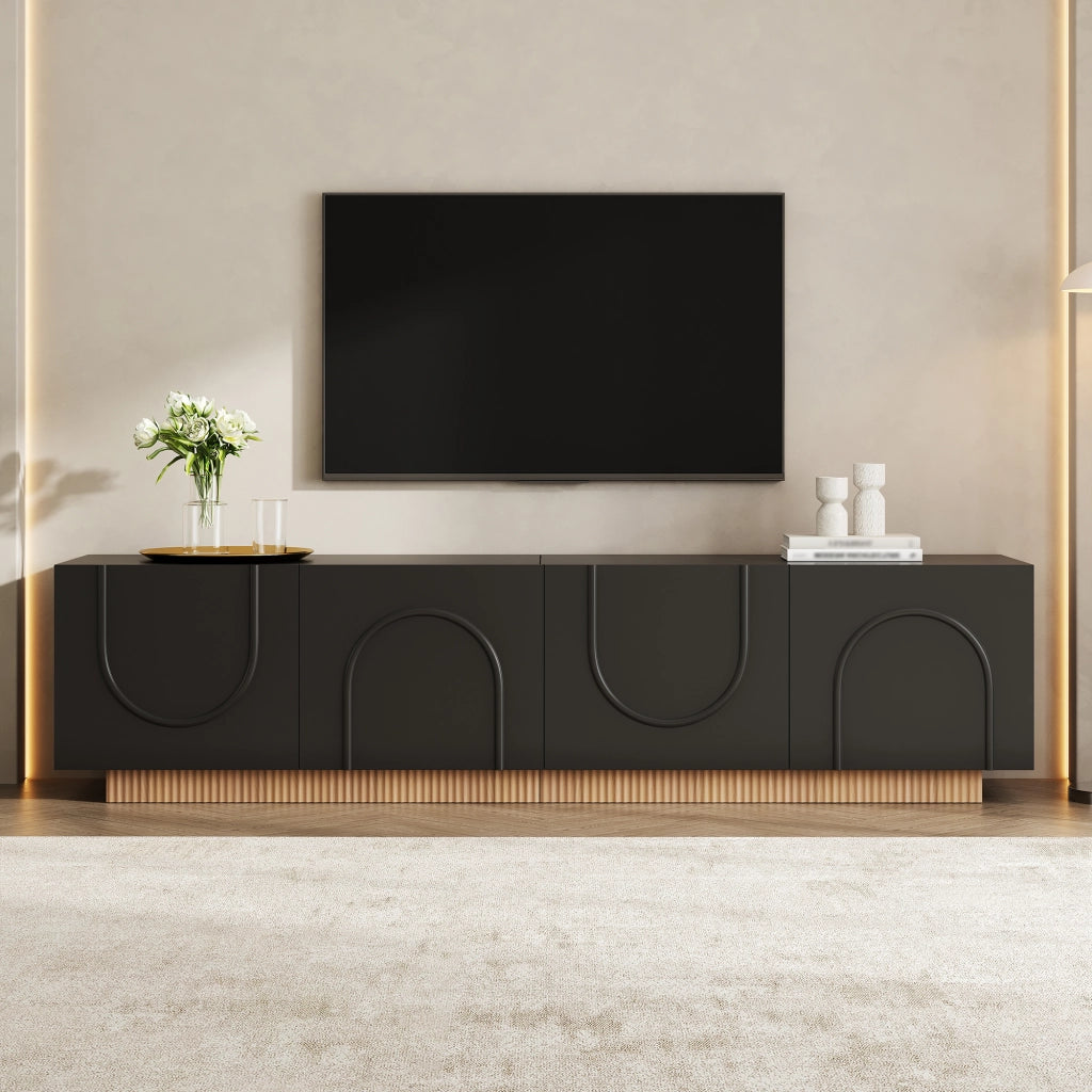 Mobile TV con 4 ante; 4 vani e passacavi - per soggiorno - 170×38×42 cm - nero