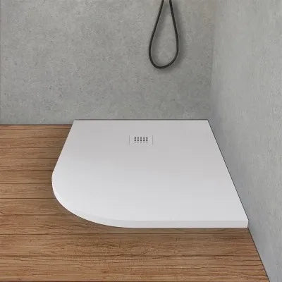 Piatto doccia resina 80x100 semicircolare sinistro bianco pietra filo pavimento  Loren