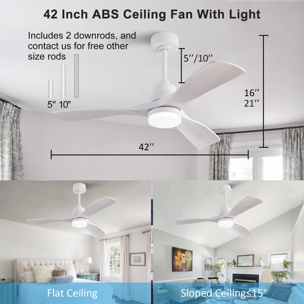 Ventilatore da soffitto bianco moderno 42 pollici con luce e telecomando, bestseller, design elegante, motore DC silenzioso reversibile