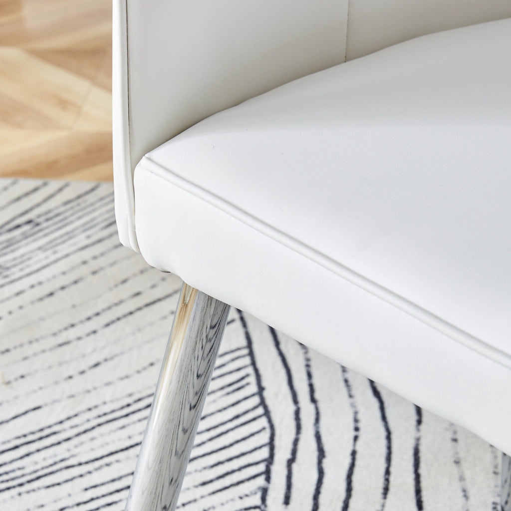 Set di 2 sedie da pranzo con schienale ergonomico in PU bianco e argento