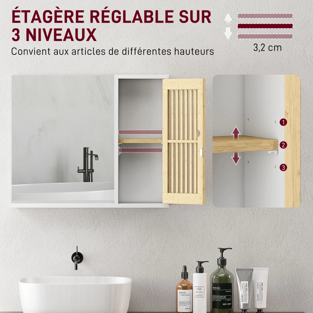 Mobile da bagno con specchio e ante in bamb¨´ ¨C Xylo ¨C Bianco con ripiani regolabili