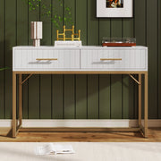Toeletta moderna con 2 cassetti, struttura in truciolare e base in metallo, bianco, 100x45x75 cm