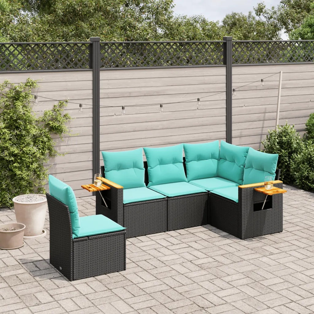 Set Divani da Giardino 5 pz con Cuscini in Polyrattan Nero 3226813