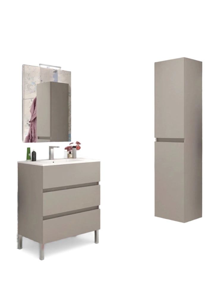 Mobile da Bagno a Terra con Lavabo 80 cm e Specchio Bali Light Tortora