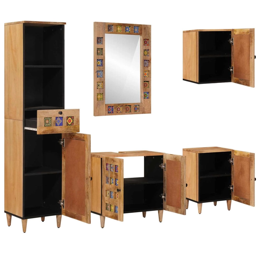 Set di mobili per il bagno con cassetto 5 pcs Naturale