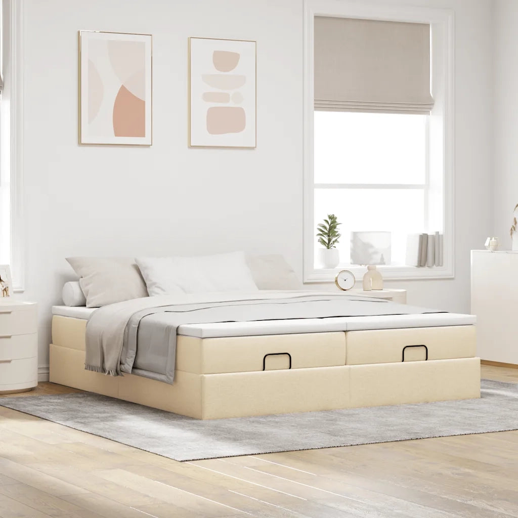 Struttura Letto Pouf con Materassi Crema 200x200 cm in Tessuto 3311253