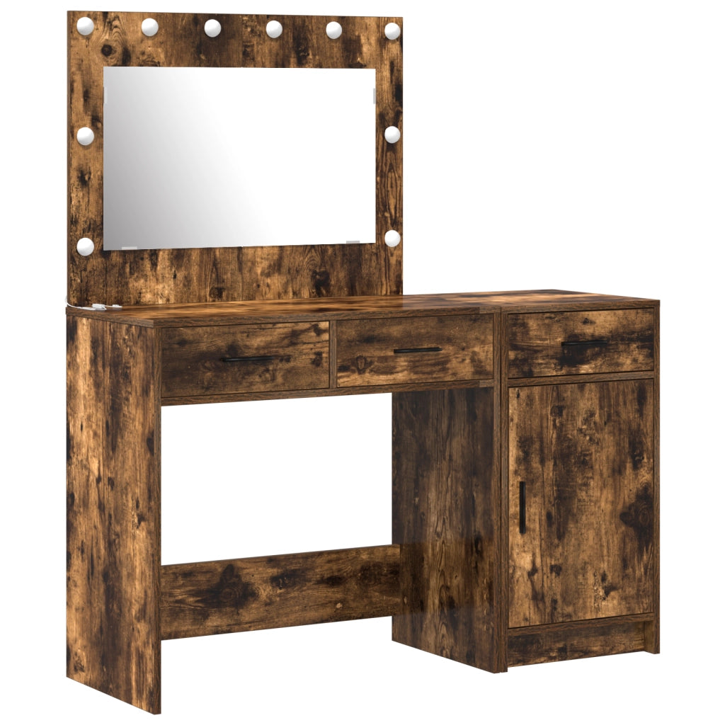 Set da Toeletta 2 Pezzi con LED in Rovere FumÃ¨ in Legno Ingegnerizzato