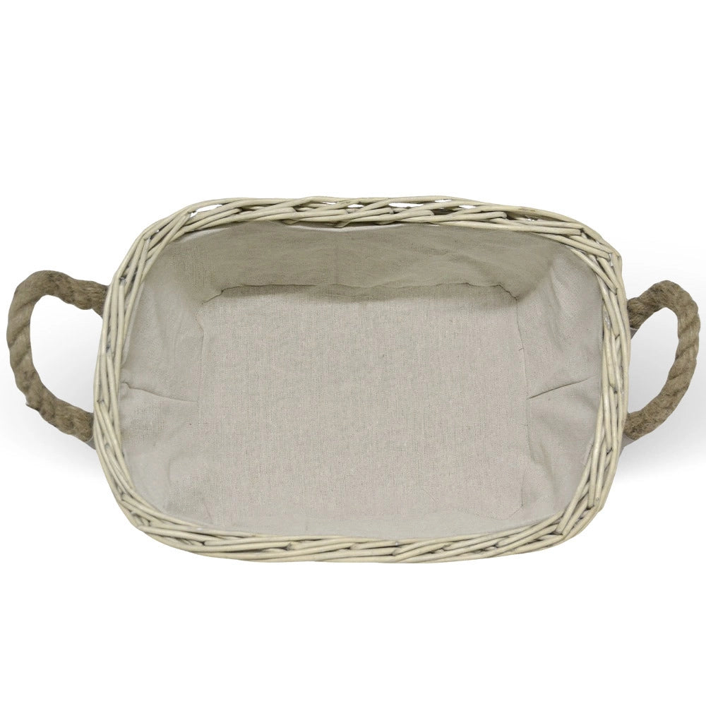 Cesta cestino portapane in vimini avorio con manici in juta cm 45 x 31 x h 19,5
