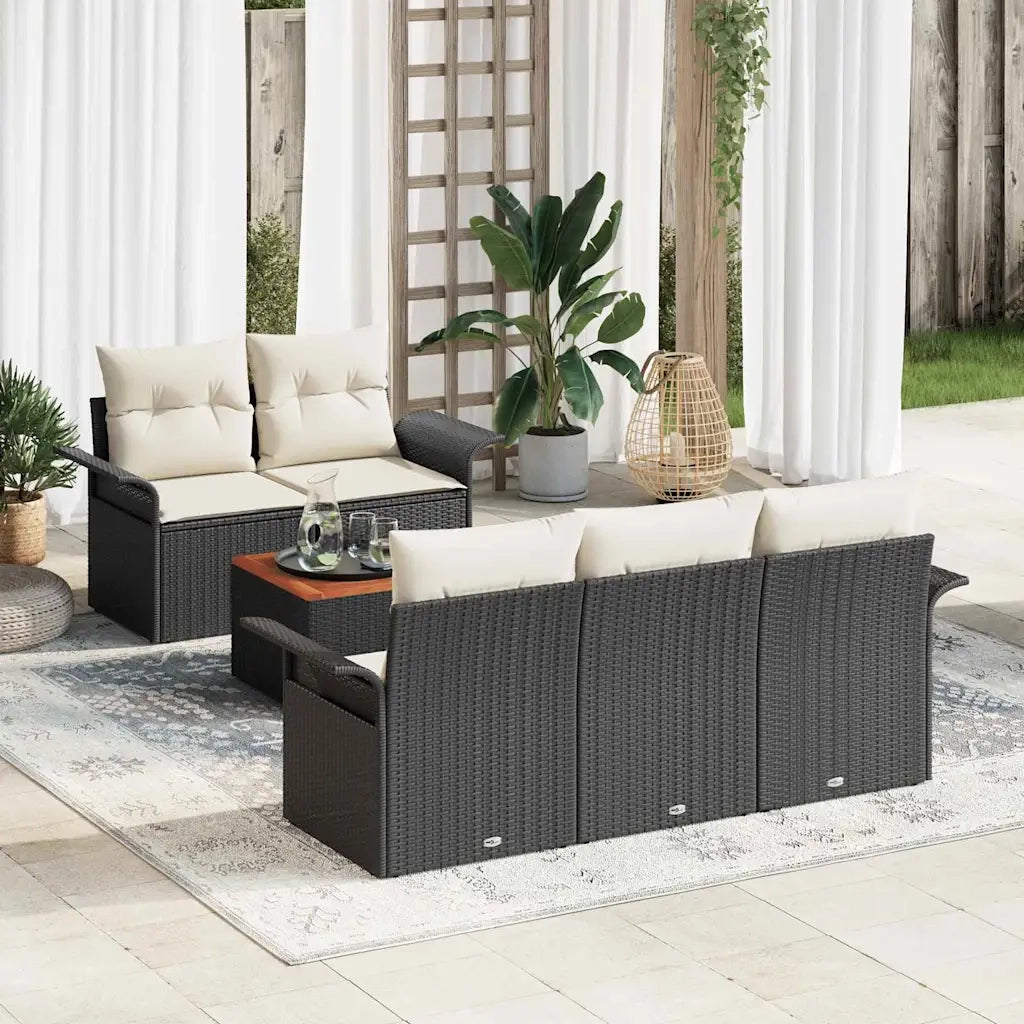 Set Divano da Giardino 6 pcs Nero e Crema polyrattan 3355933