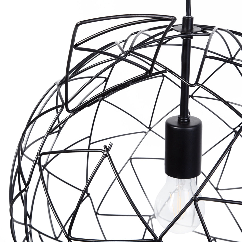 Lampadario in Filo color Nero con Paralume Tondo Aperto in Metallo stile industriale soggiorno