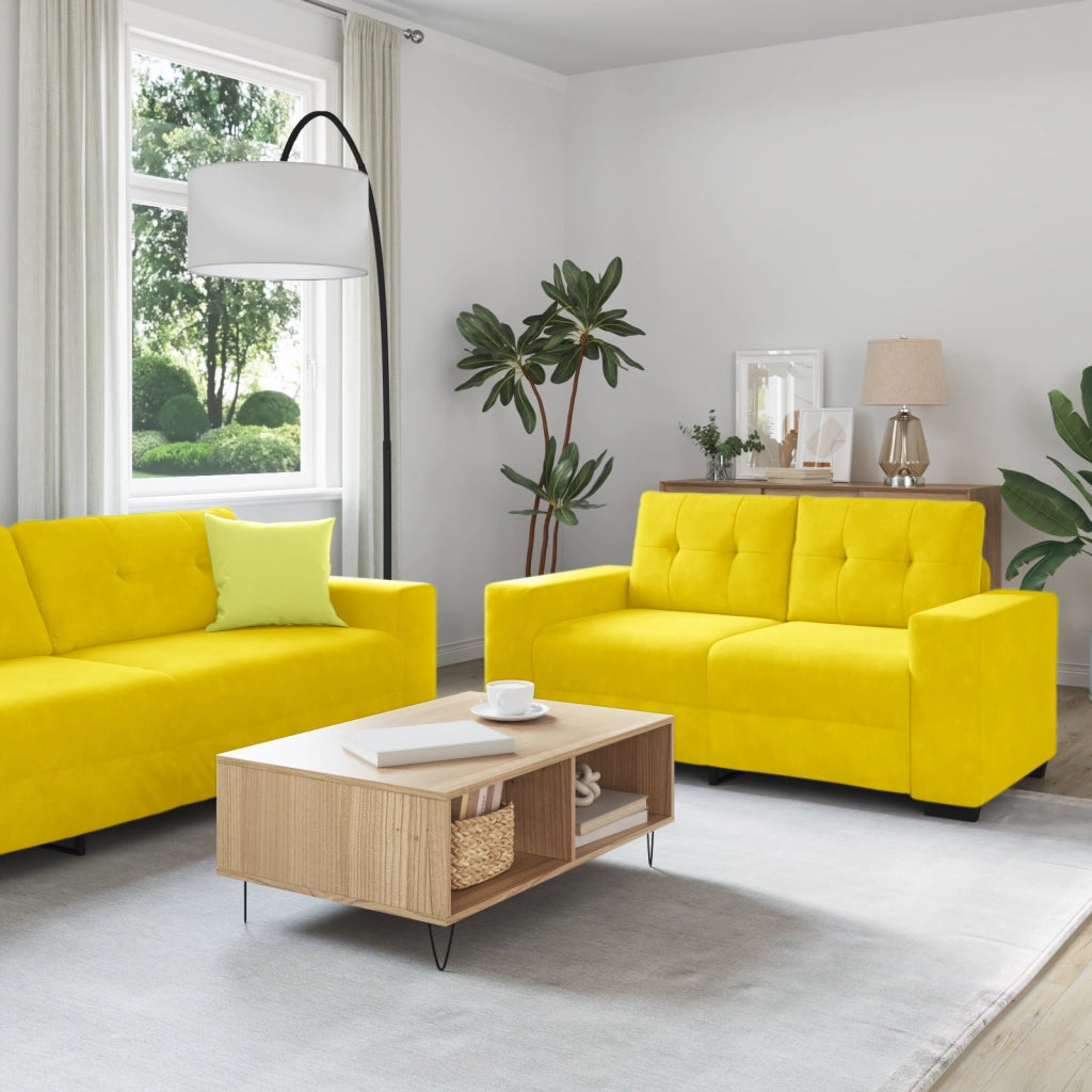 Set di divani 3 pezzi con cuscini in velluto giallo