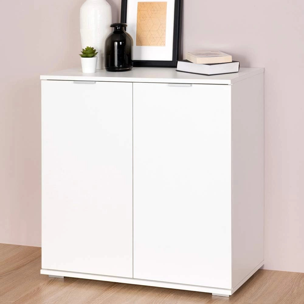 ® Cassettiera Alba 2 Ante con Ripiani 71x74x35cm Comò Armadietto Ufficio Mobiletto Bianco