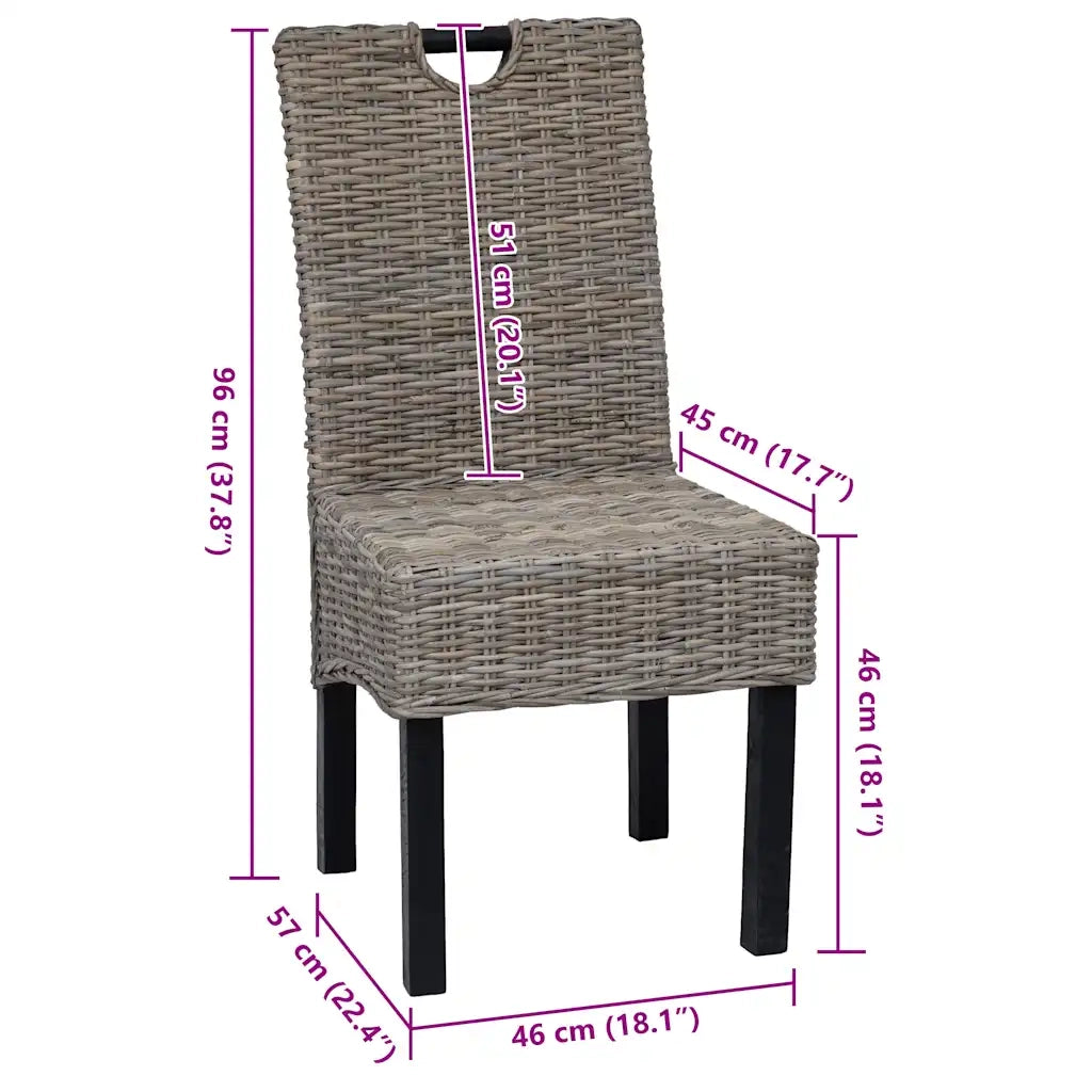Sedie Sala da Pranzo 2 pz in Rattan Kubu e Legno di Mango 243638