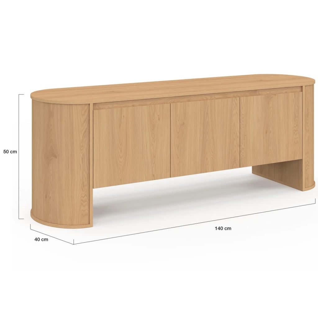 IDMarket - Mobile TV DIVIA 140 cm a 3 ante con design arrotondato in faggio