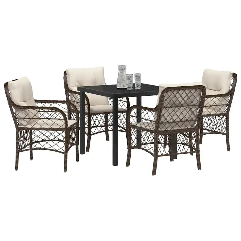 Set da Pranzo per Giardino con cuscino 5 pcs Marrone polyrattan 3380212