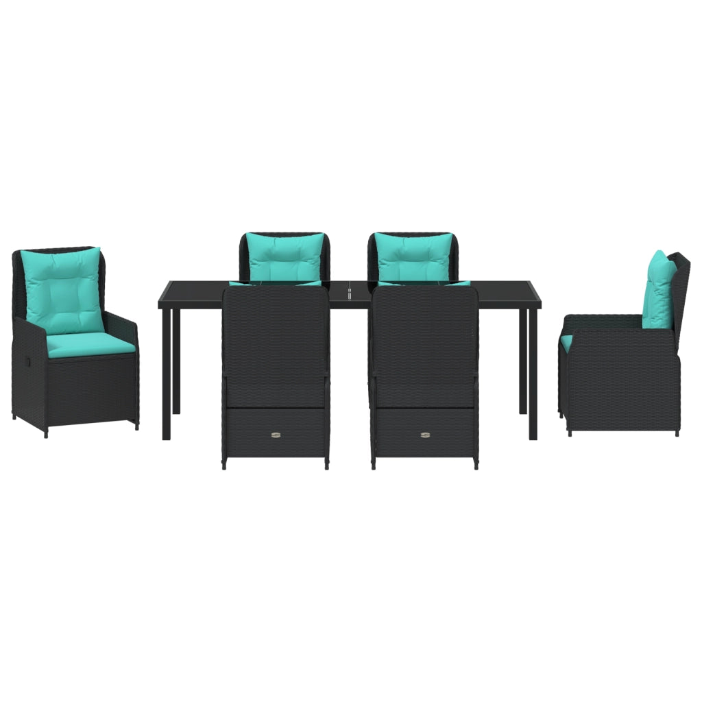 Set da Pranzo da Giardino 7 Pezzi in Polyrattan Nero