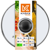 Coperchio in vetro KADAX da 26 cm, universale, resistente al calore, per pentole e padelle.