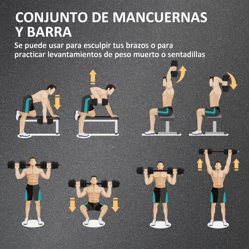 Set di manubri regolabili 30 kg 2 in 1 con barre e manici antiscivolo ¨C Minimal ¨C Nero
