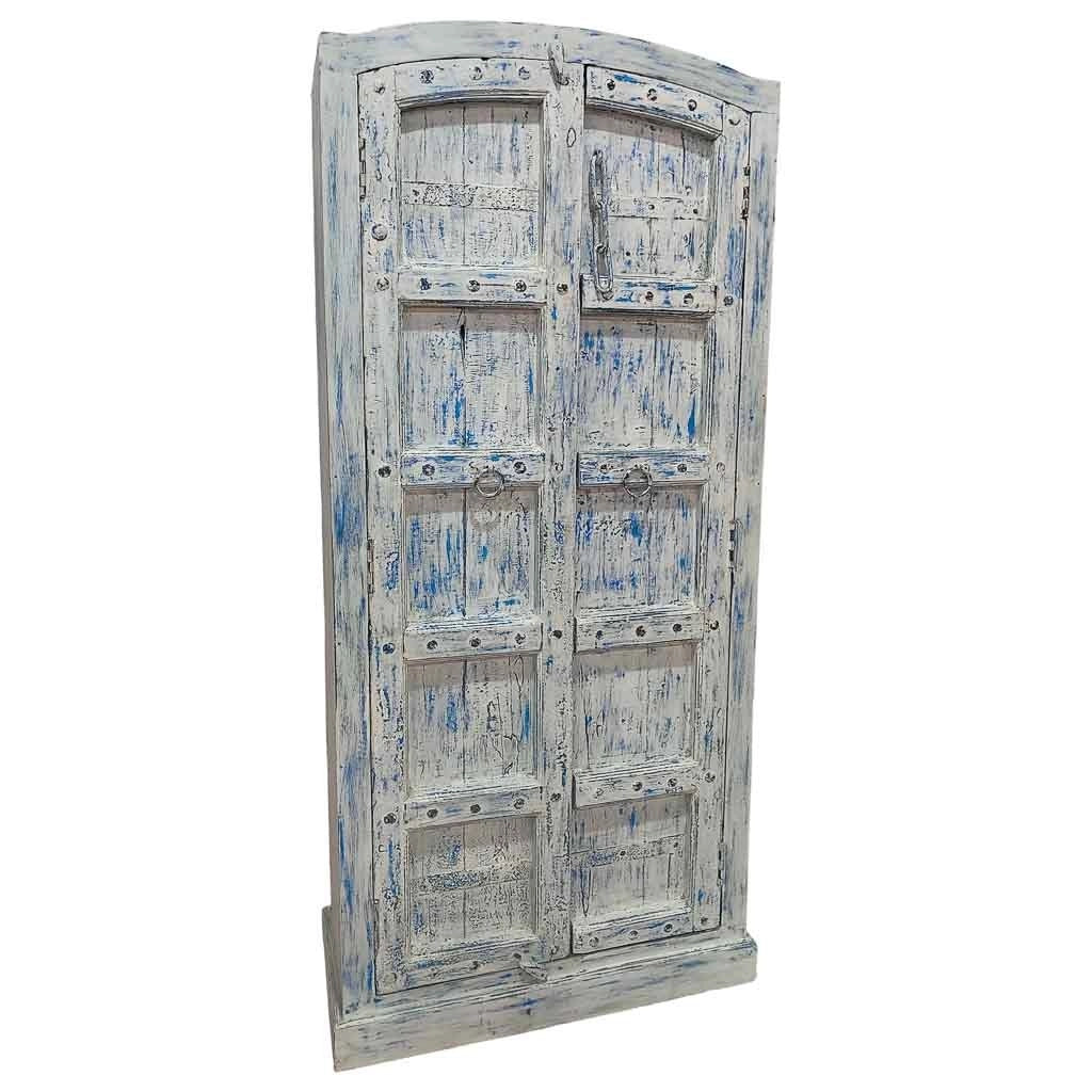 Credenziale artigianale in legno blu 96x42x206h cm