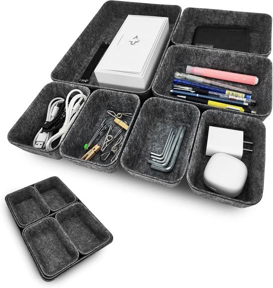 Set di Organizzatore per Ufficio - 7 pezzi - tessuto in velluto a finta pelle in grigio scuro - polyester