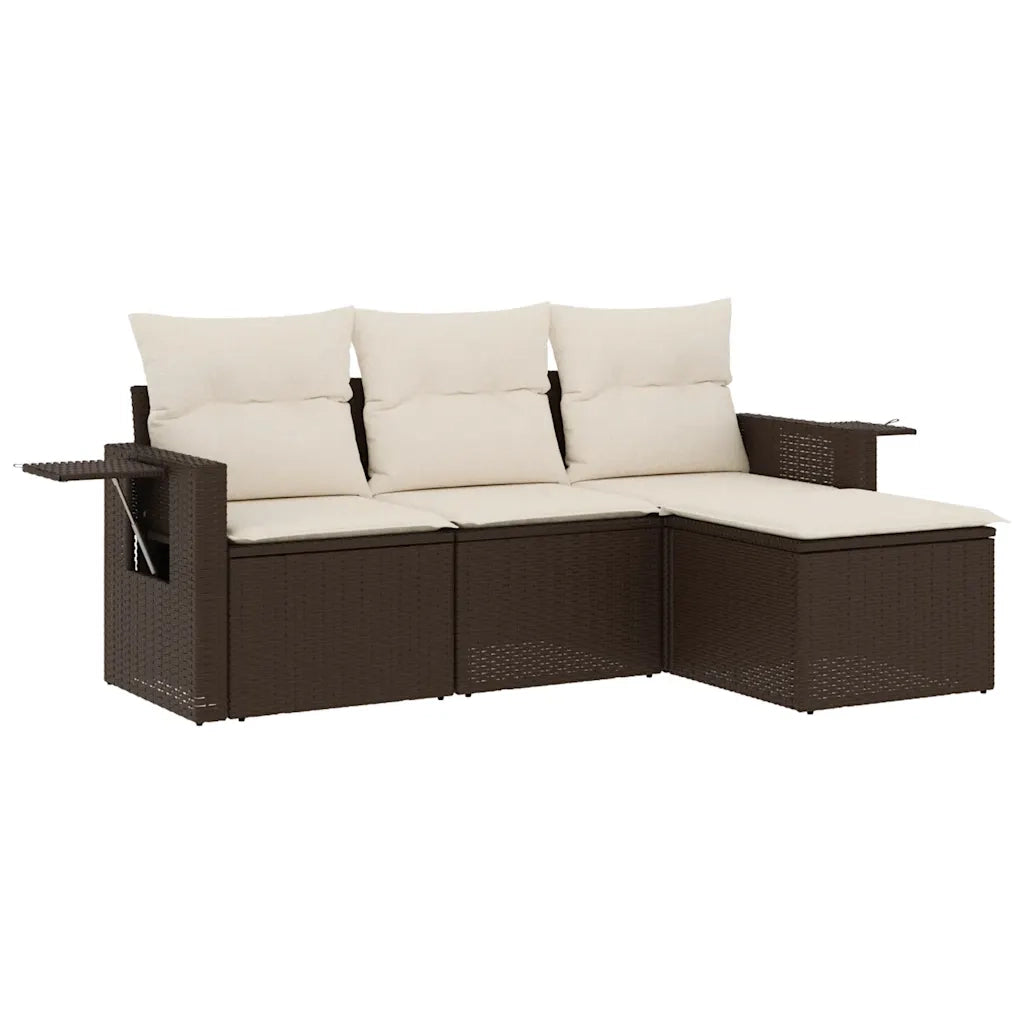 Set Divano da Giardino 4 pz con Cuscini Marrone in Polyrattan 3220072