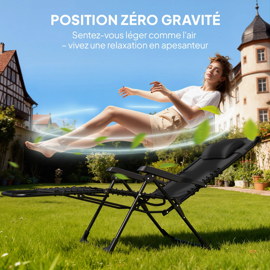 Chaise Longue con Tavolino ¨C Zephmum ¨C Pieghevole, Nero
