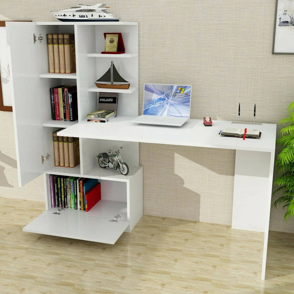 Scrivania Marilena, Scrittoio multiuso, Tavolo per ufficio porta PC, Piano di lavoro, 150x62h140 cm, Bianco