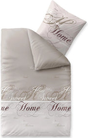 Flanella coperta per letto per l'inverno, calda, soffice, morbida flanella di cotone, chiusura a zip, con cuscino 80 x 80 cm, beige e grigio chiaro, con testo stampato "Sweet Home", beige, 135x200 cm