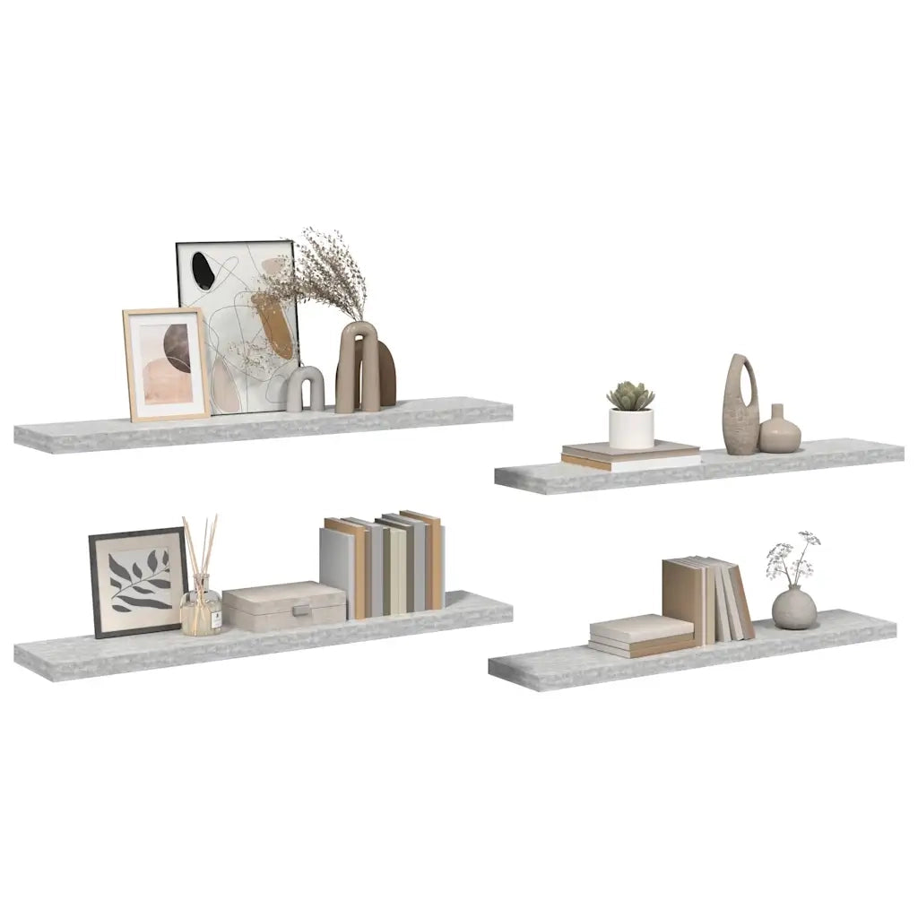 4 pz Scaffali a Parete | Ripiano a parete | Mensole a Parete Grigio Cemento 120x23,5x3,8 cm in MDF