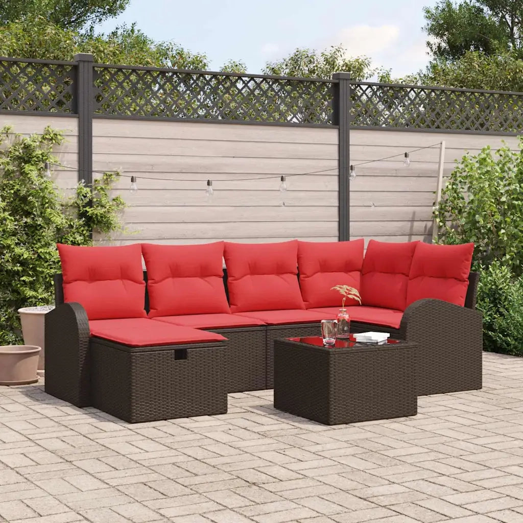 Set di divani con cuscino Marrone e Rosso polyrattan