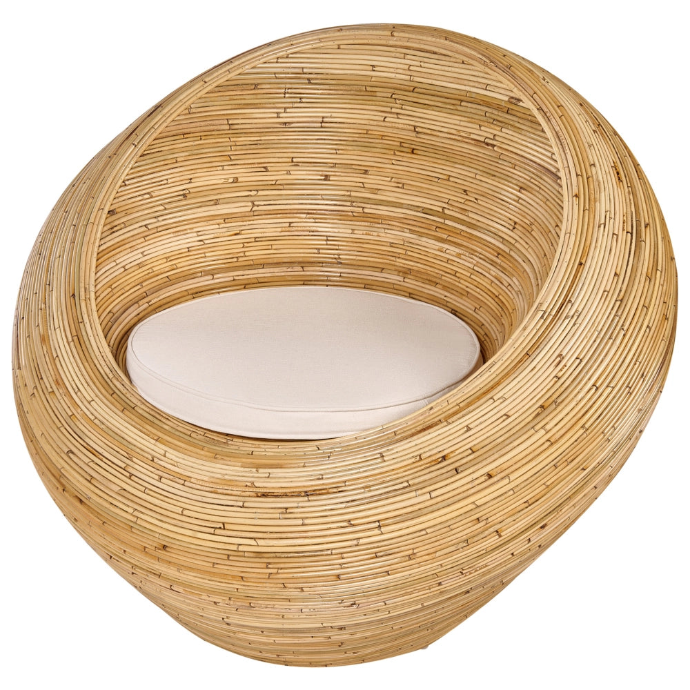 Poltrona da giardino in rattan naturale con cuscino di seduta Beige Stile Boho per interni esterni
