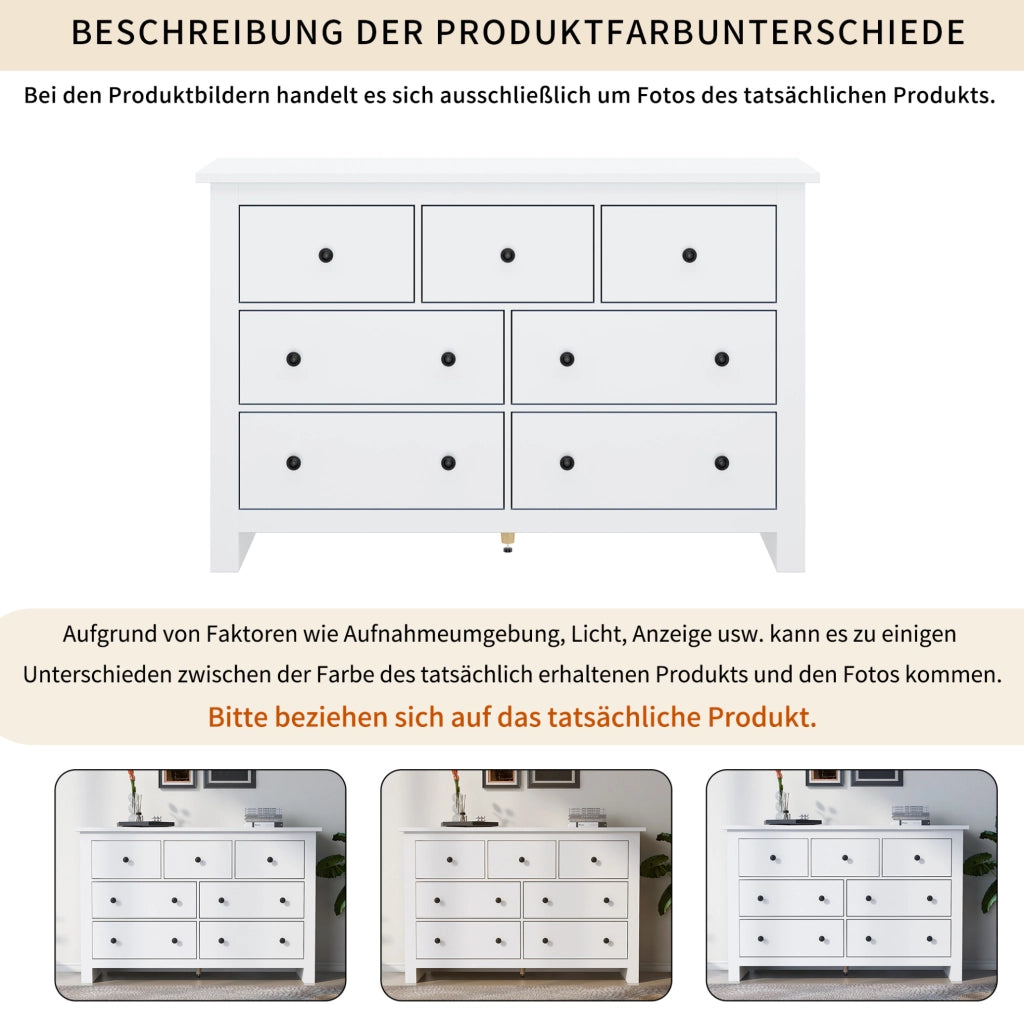 Credenza con 7 cassetti in stile classico francese; 152 cm; in pannello truciolare bianco