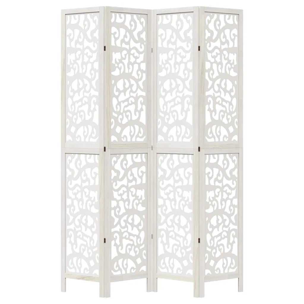 Divisorio Ambienti 4Pannelli Bianco Legno Massello di Paulownia 358740