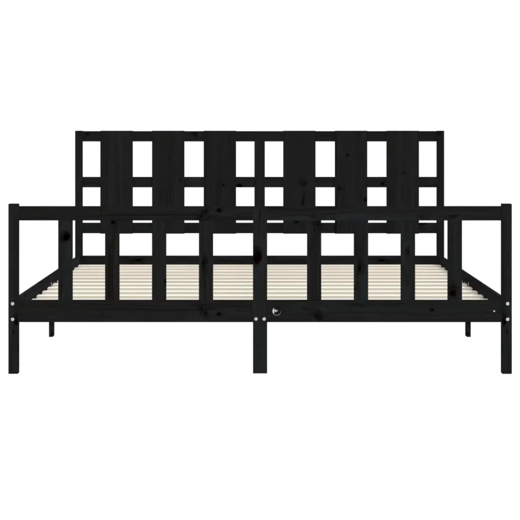 Giroletto con Testiera-Struttura Letto con testiera Nero 200x200 cm in Legno Massello 513338