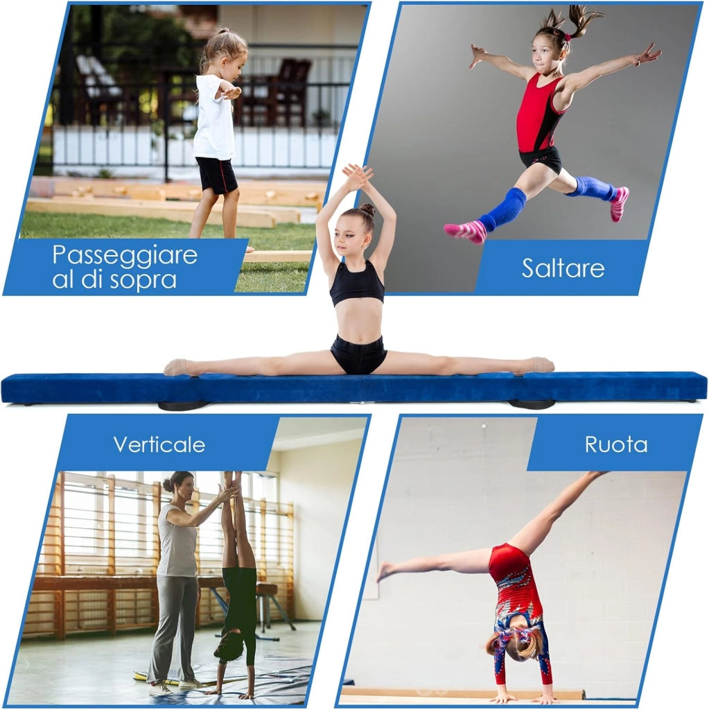 Trave Ginnastica Artistica per Casa 210/240 cm, Trave Pieghevole per Bambini con Maniglia, Base in Legno e Fondo Antiscivolo, Trave di Equilibrio da Pavimento