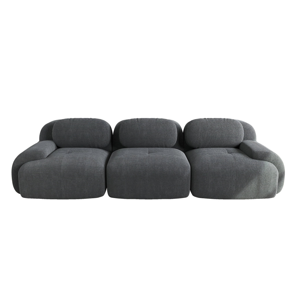 Divano modulare angolare in tessuto corduroy grigio