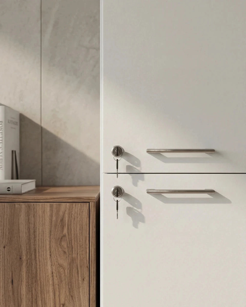 Armadio ufficio Dallas - Mobile archivio 2 ante con serratura - 4 mensole incluse - L. 45 x H. 199 x P. 42,5 cm – Bianco_