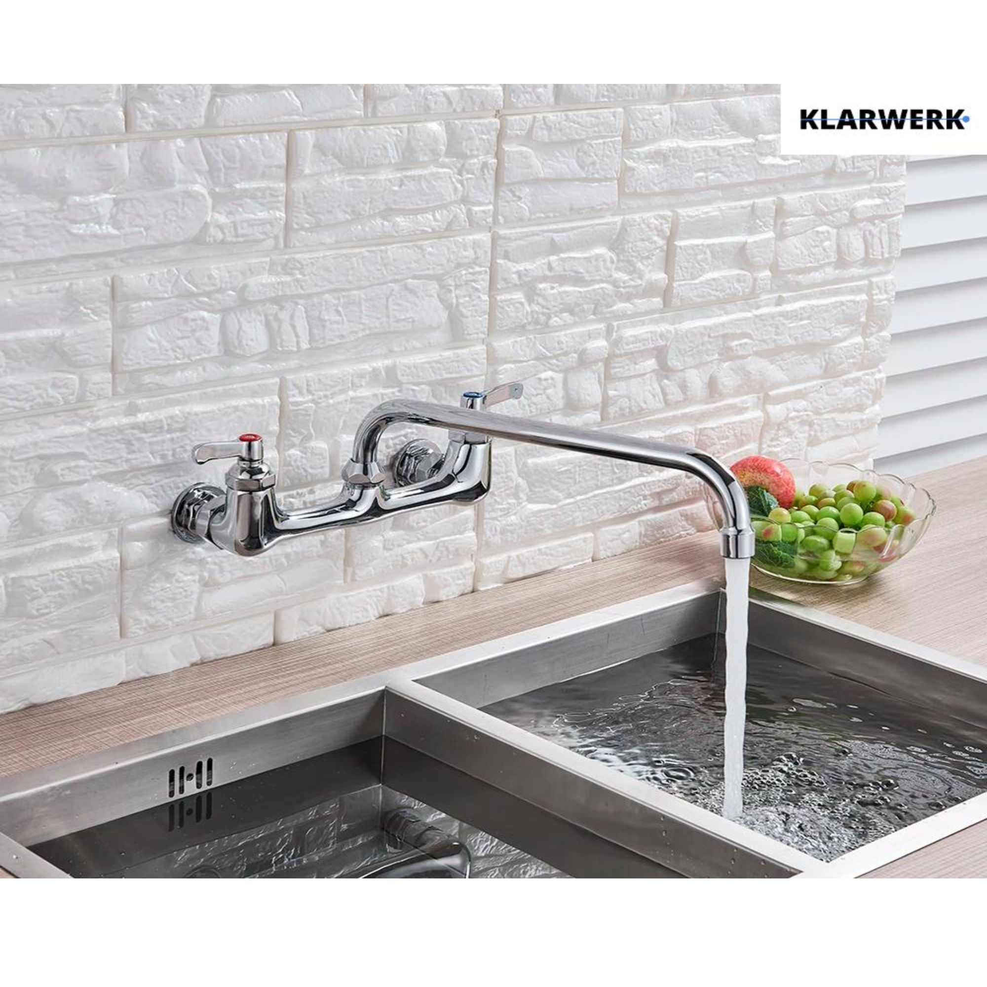 ALEX | rubinetto miscelatore da parete per ristorazione cromato | da cucina professionale in acciaio inox lungo e piatto |ristorante  bocca diritta