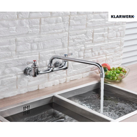 ALEX | rubinetto miscelatore da parete per ristorazione cromato | da cucina professionale in acciaio inox lungo e piatto |ristorante  bocca diritta