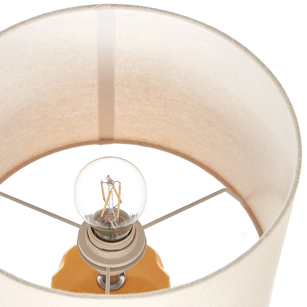 Lampada da Tavolo in Ceramica Gialla 49 cm Motivo Geometrico Beige Paralume Tamburo Comodino Soggiorno Camera da Letto Illuminazione