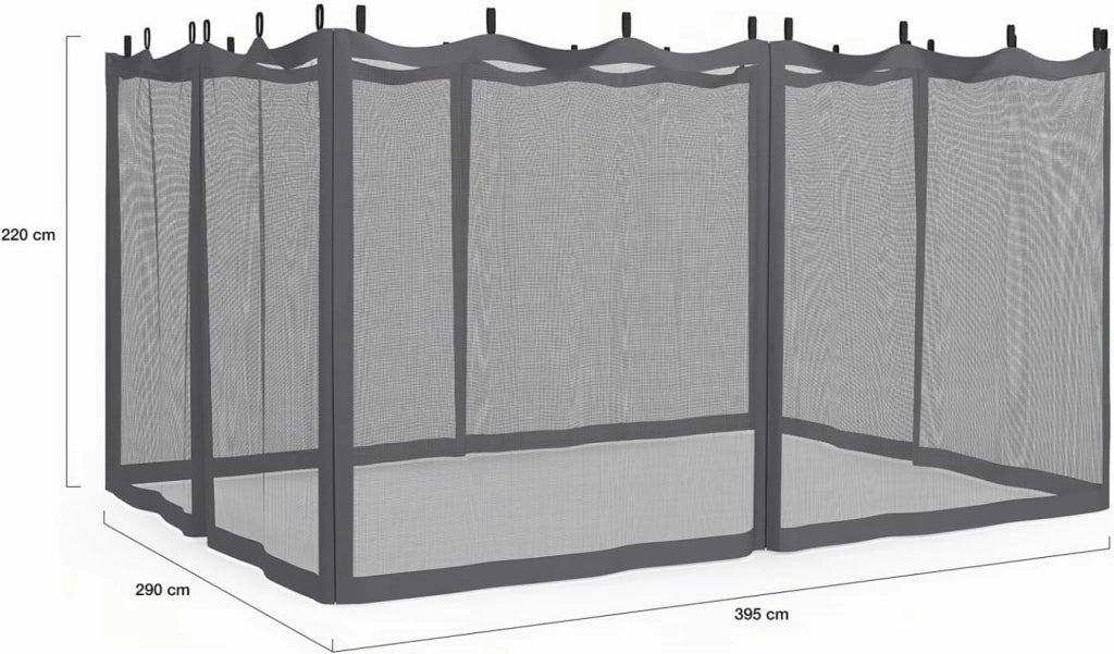 Set di 4 zanzariere per pergola bioclimatica 3x4 Grigio con Cerniera + Ganci
