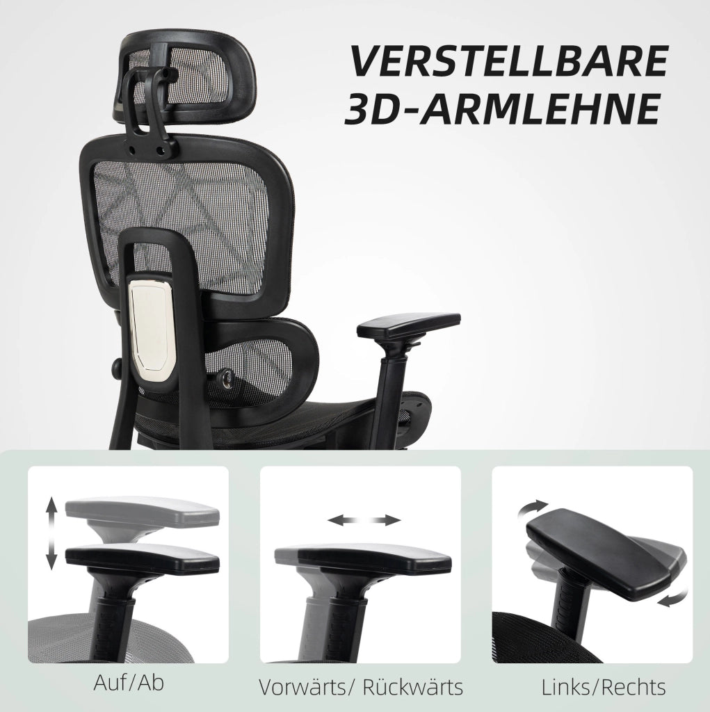 Sedia da ufficio ergonomica nera in rete con poggiapiedi