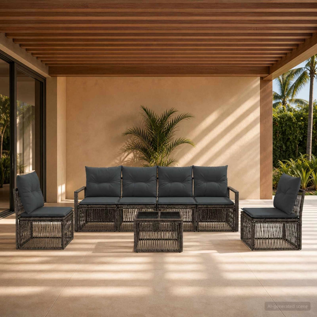 Set Divano da Giardino 7 pz Grigio polyrattan 3435677